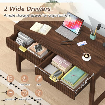 Small 39 Inch Computer Desk with 2 Drawers - Space Saving Home Office Furniture