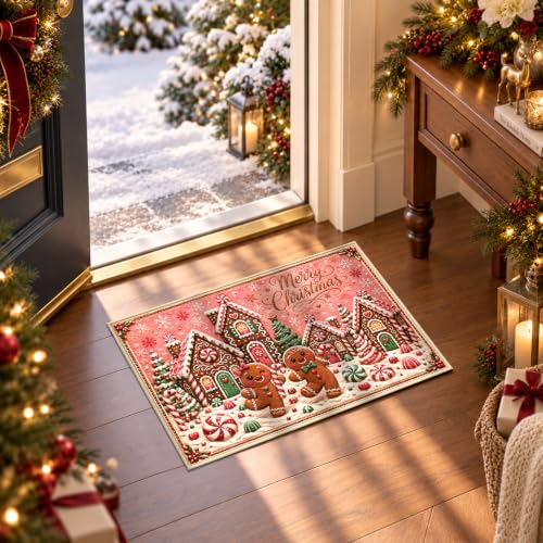 Christmas Gingerbread Rug Small Area Rug Washable Entryway Mat - Festive Design 1'4" x 2'
