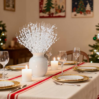 White Glitter Berry Stem Ornaments Set of 12 Christmas Picks Decorations