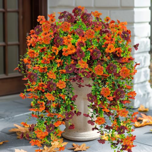 Artificial Fall Flowers - 4 Pcs Hanging Silk Bouquets for Outdoor Decor
