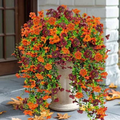Artificial Fall Flowers - 4 Pcs Hanging Silk Bouquets for Outdoor Decor