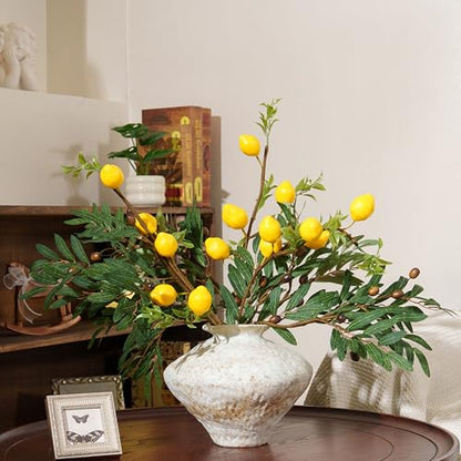 Mediterranean Faux Olive and Lemon Branches Set - 24 Inch Decorative Flowers for Weddings & Home Decor (6 Olive Stems + 3 Lemon Branches)