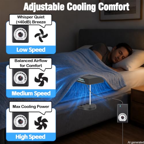 Bed Fan Under Sheets with Adjustable Speed - Black