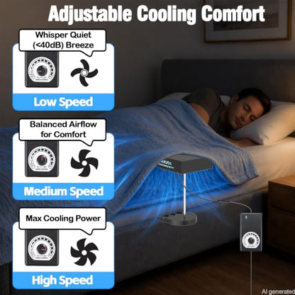 Bed Fan Under Sheets with Adjustable Speed - Black