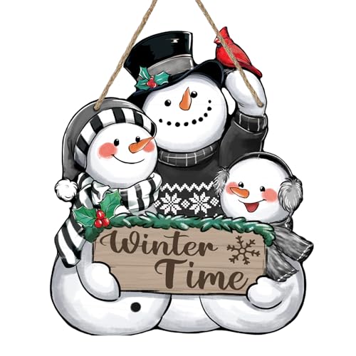 Winter Time Snowman Front Door Sign - Rustic Wooden Door Decor - Variation: Snowman