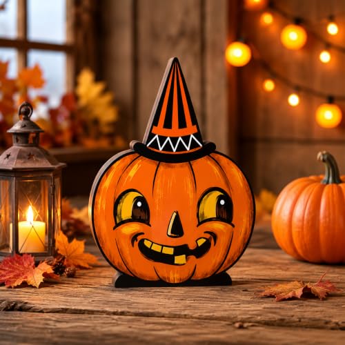 Halloween Wooden Signs Set - Black Cat & Pumpkin Indoor Decor - Variation A
