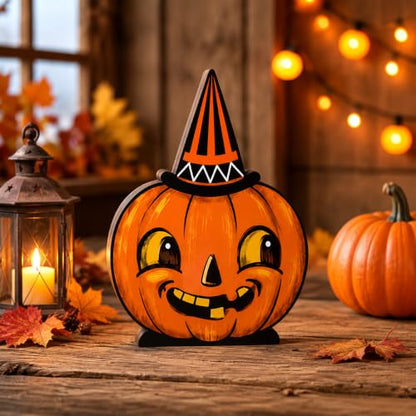 Halloween Wooden Signs Set - Black Cat & Pumpkin Indoor Decor - Variation A