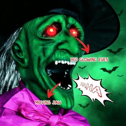 Outdoor Flying Witch Animatronic - 10.5FT Spooky Hovering Halloween Decor
