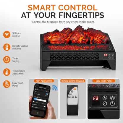 18 Inch Electric Fireplace Logs Insert with App Control - 1400W Heater