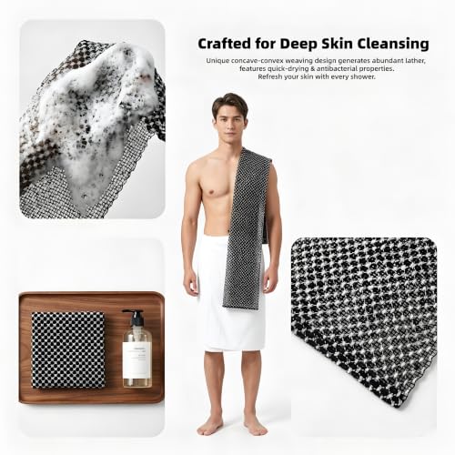 Exfoliating Shower Towel Set - 3 Pack, Dual-Sided Mesh for Body Scrubbing