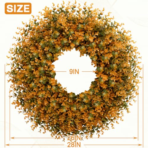 28 Inch Fall Boxwood Wreath for Front Door Decoration - Orange