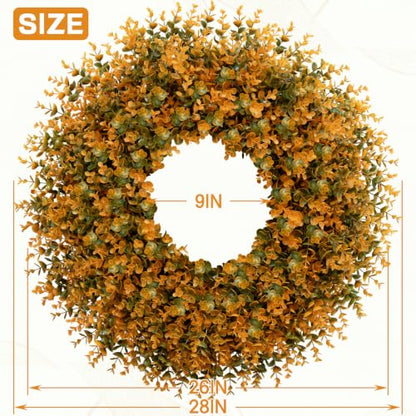 28 Inch Fall Boxwood Wreath for Front Door Decoration - Orange