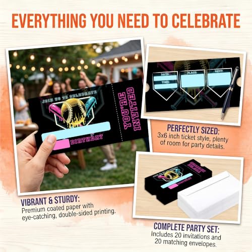 Ice Cream Drip Birthday Party Invitations 20 Pack - Baseball Variation