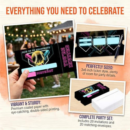 Ice Cream Drip Birthday Party Invitations 20 Pack - Baseball Variation