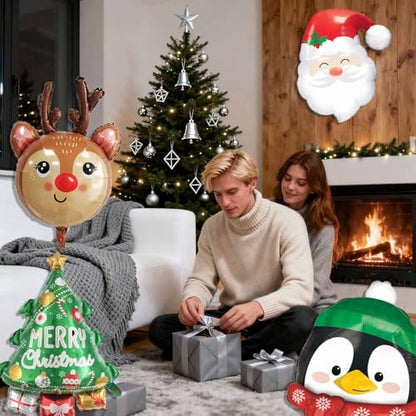 Christmas Balloon Set with Reindeer, Tree, Penguin & Santa - Green C