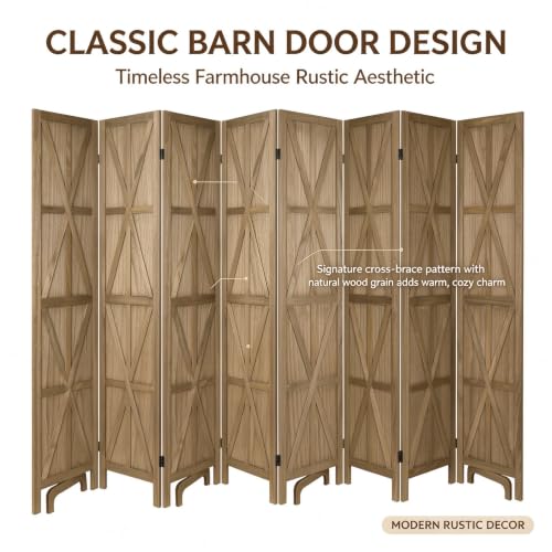 8-Panel Wooden Room Divider - 67" Tall Folding Privacy Screen in Dark Brown (Variation: Dark Brown 8 Panel)