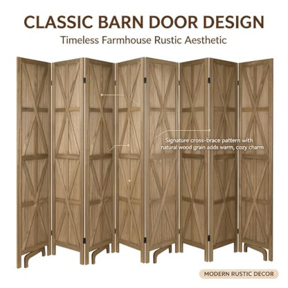 8-Panel Wooden Room Divider - 67" Tall Folding Privacy Screen in Dark Brown (Variation: Dark Brown 8 Panel)