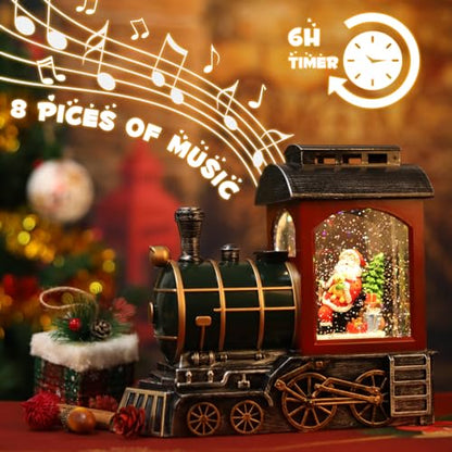 Santa Train Snow Globe Lantern Christmas Decoration - Musical Light Up Snow Globe with Timer