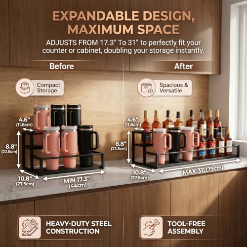 Black Expandable Coffee Syrup Organizer 2-Tier Cup & Tumbler Holder