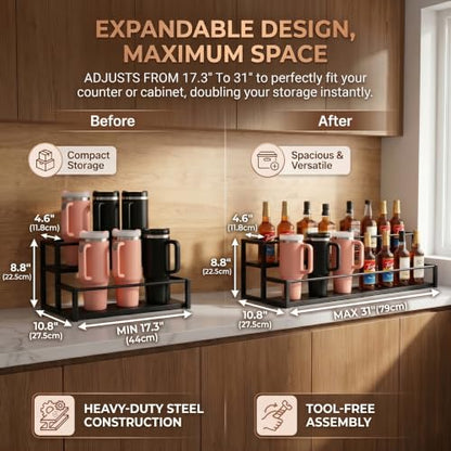 Black Expandable Coffee Syrup Organizer 2-Tier Cup & Tumbler Holder