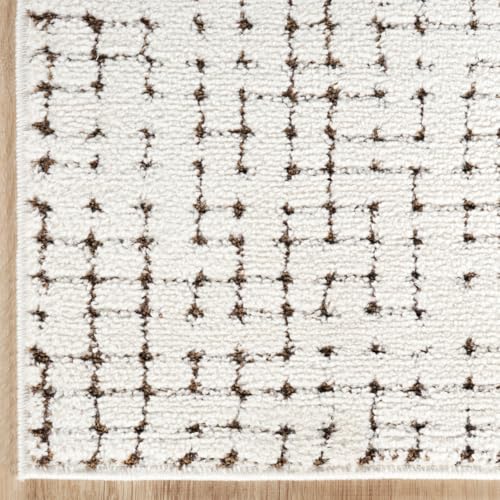 Abani Cream Runner Rug 2'6 x 6' Grid Pattern Non-Shedding Entryway Floor Mat