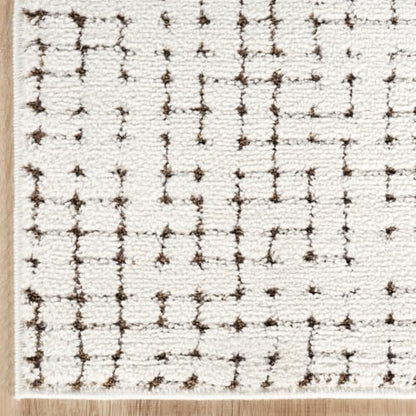 Abani Cream Runner Rug 2'6 x 6' Grid Pattern Non-Shedding Entryway Floor Mat