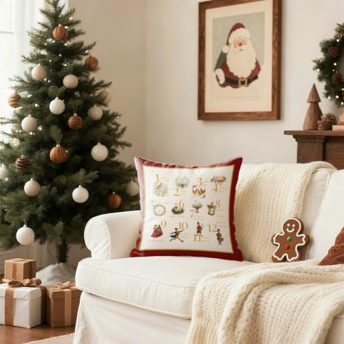 Multicolor 18x18 Inch Farmhouse Christmas Pillow Cover - 12 Days of Holiday Decor