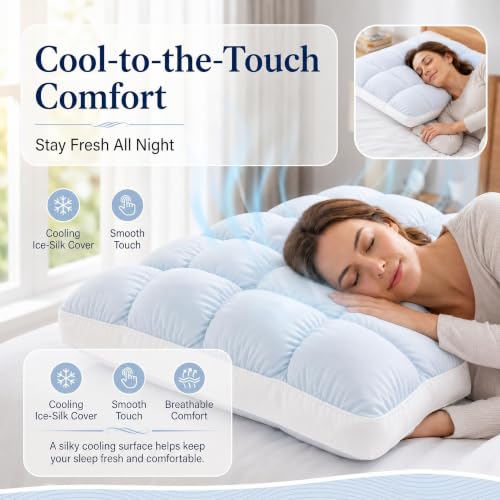 Gary Fluffy Cloud Cooling Pillow with Ice Silk Cover - Supportive Sleep Cushion