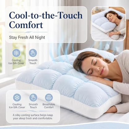 Gary Fluffy Cloud Cooling Pillow with Ice Silk Cover - Supportive Sleep Cushion