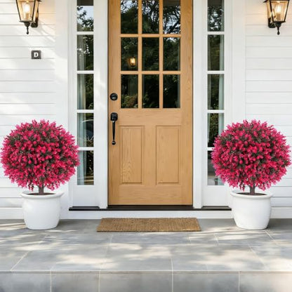 Artificial Eucalyptus Topiary Ball Trees Set of 2 - 24 Inch with Ground Spikes - Faux Garden Decor