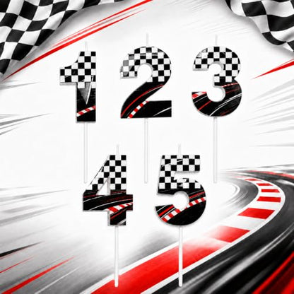 Black White Racing Car Themed Number 4 Birthday Candle - Cake Topper