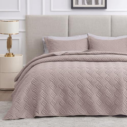 Queen Size Quilts for Bed - Wave Pattern Burlwood Bedspread Set - Love's Cabin