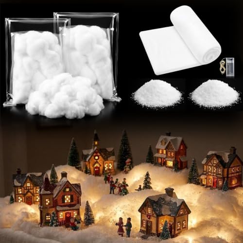 Christmas Village Fake Snow Kit with LED Lights and Blanket