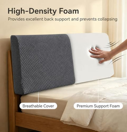 Twin Size Support Foam Headboard Pillow with Side Pockets and Straps - Grey