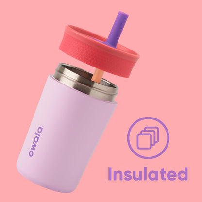 Owala Kids Tumbler - Insulated Stainless Steel Water Bottle with Spill-Resistant Straw | 12 Oz, Pink & Purple
