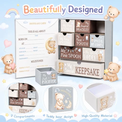Baby Keepsake Box Teddy Bear First Year Organizer with Personalization