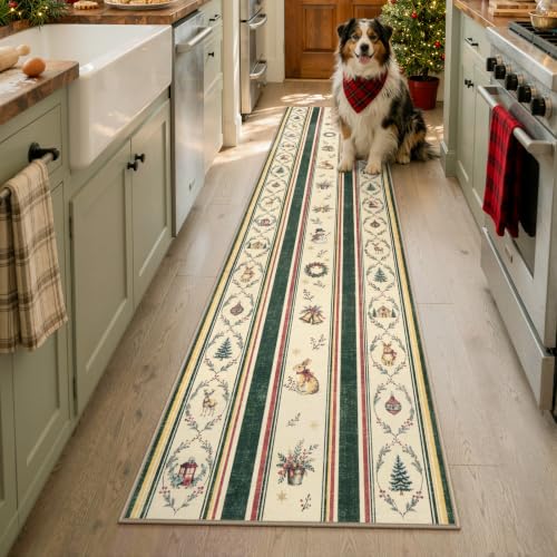 Lahome Christmas Runner Rug Non Slip 2x8 Evergreen Green Hallway Kitchen
