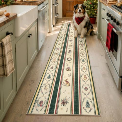 Lahome Christmas Runner Rug Non Slip 2x8 Evergreen Green Hallway Kitchen