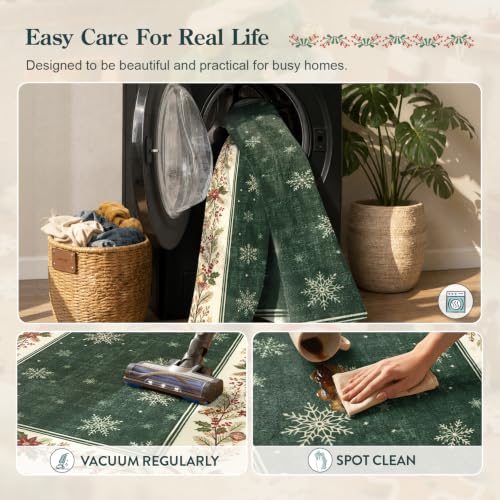 Christmas Hallway Runner Rug 2x8 Green Washable Holiday Entryway Floor Mat - Variation of THIS listing: 2' x 8' Green