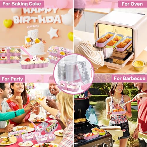 Pink Disposable Mini Loaf Pans with Lids & Spoons 30 Pack - 6.8oz Baking Tins
