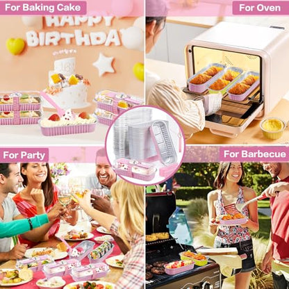 Pink Disposable Mini Loaf Pans with Lids & Spoons 30 Pack - 6.8oz Baking Tins