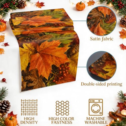 102x20 Inch Fall Maple Leaves Bed Runner for California King Bed Orange Green Brown