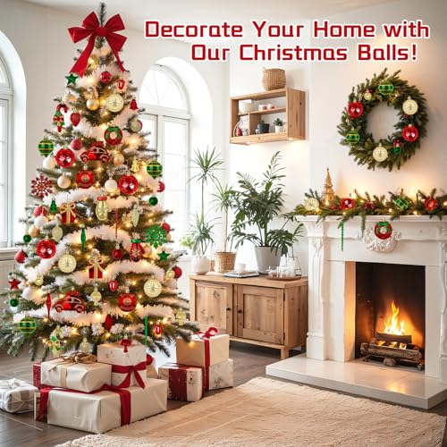 82PCS Christmas Ornaments Set - Green, Red & Gold Holiday Decorations with Variation Red & Gold & Green