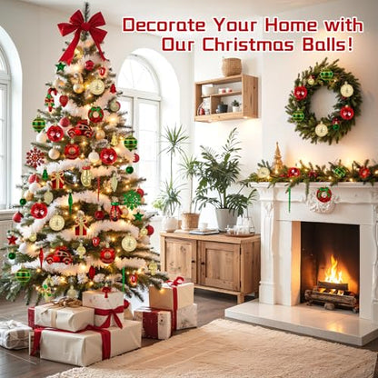 82PCS Christmas Ornaments Set - Green, Red & Gold Holiday Decorations with Variation Red & Gold & Green