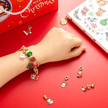 Gold Christmas Advent Calendar Bracelet - 24-Day Countdown with DIY Jewelry Kits & Charms for Girls 6-18