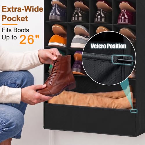 Black Over-the-Door Shoe Organizer 36 Pockets & 1 Large Boot Compartment