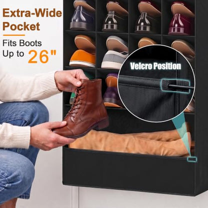 Black Over-the-Door Shoe Organizer 36 Pockets & 1 Large Boot Compartment