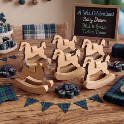 Mini Wooden Rocking Horse Set - Baby Shower Table Decor - 6 Pack - Wood