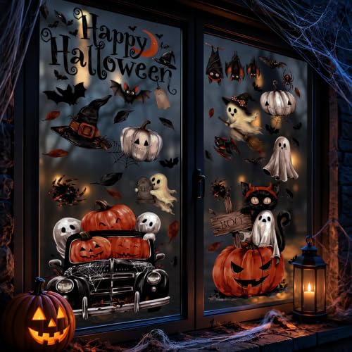 Double Sided Ghost Pumpkin Halloween Window Clings - Fall Decor for Glass Door