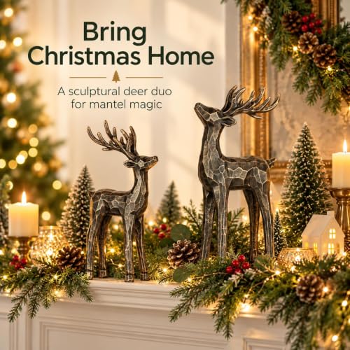 Set of 2 Reindeer Christmas Decorations Indoor Table Centerpieces